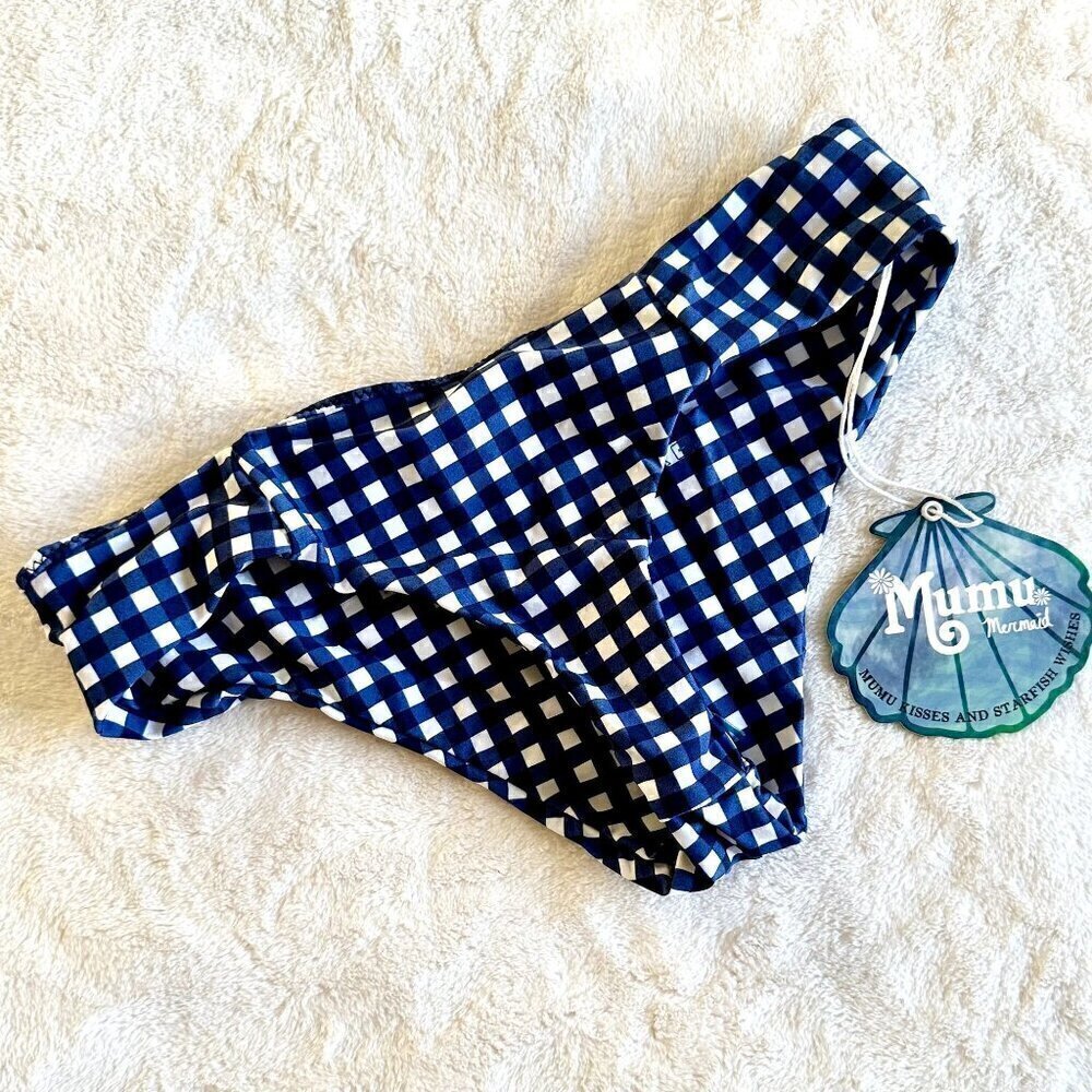 NWT Show Me Your Mumu Mermaid Blue White Checkered Swim Bottom - Size: XS